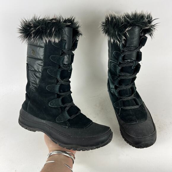 The North Face Nuptse Purna women's size 6.5 black puffer faux fur topped boots - Picture 1 of 11
